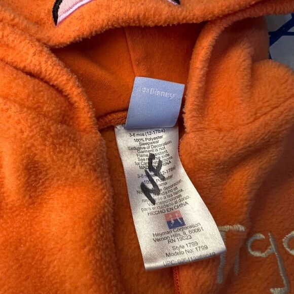 Disney Tigger One Piece Pajamas Infant 3-6 Months Orange Black Footsie Hooded - Picture 7 of 8